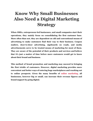 Know Why Small Businesses Also Need a Digital Marketing Strategy