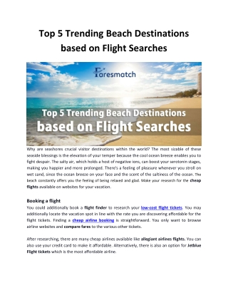 Top 5 Trending Beach destinations based on flight searches