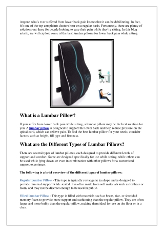 Best Lumbar Pillow For Lower Back Pain While Sitting