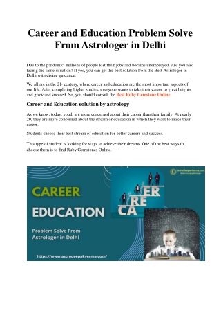 Career and Education Problem Solve From Astrologer in Delhi