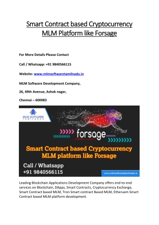 Smart Contract based Cryptocurrency MLM Platform like Forsage