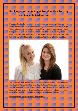 Book Appointments to get Premium Real Looking Hair Pieces in Melbourne