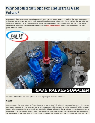 Why Should You opt For Industrial Gate Valves ?