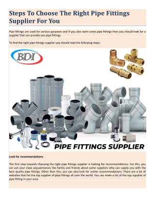 Steps To Choose The Right Pipe Fittings Supplier For You