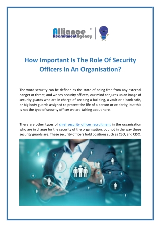 Chief Security Officer Recruitment - Allaince Recruitment Agency