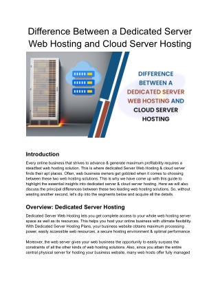 Difference Between a Dedicated Server and Cloud Server