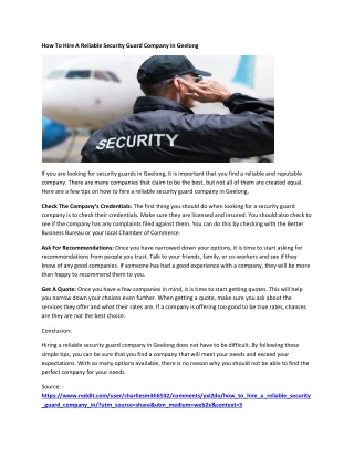 How To Hire A Reliable Security Guard Company In Geelong
