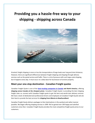 Providing you a hassle-free way to your shipping - shipping across Canada