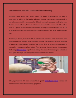 Common vision problems associated with brain injury