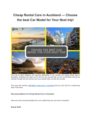 Cheap Rental Cars in Auckland — Choose the best Car Model for Your Next trip