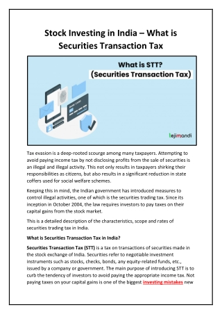 Stock Investing in India – What is Securities Transaction Tax