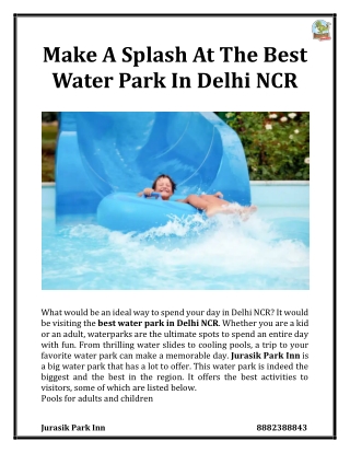 Make A Splash At The Best Water Park In Delhi NCR