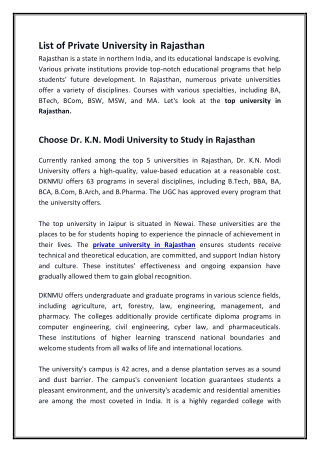 List of Private University in Rajasthan