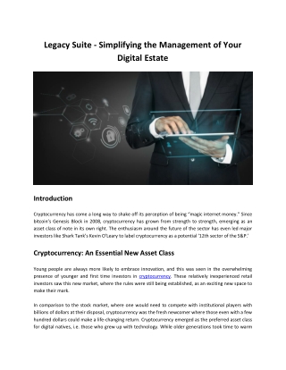 Legacy Suite - Simplifying the Management of Your Digital Estate