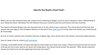 How Do You Brand a Food Truck