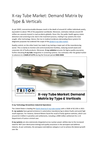 X-ray Tube Market: Demand Matrix by Type and Verticals