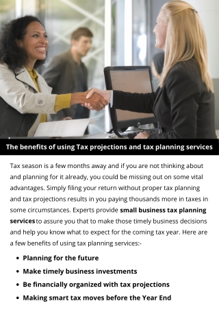 The benefits of using Tax projections and tax planning services