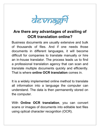 Are there any advantages of availing of OCR translation online?