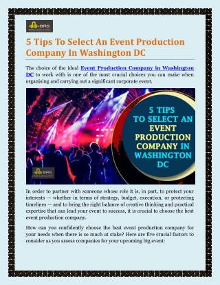 5 Tips To Select An Event Production Company In Washington DC