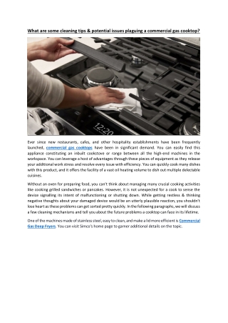 What are some cleaning tips & potential issues plaguing a commercial gas cooktop