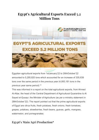 Egypt’s Agricultural Exports Exceed 5