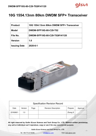 10G 1554.13nm 80km DWDM SFP  Transceiver