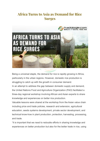 Africa Turns to Asia as Demand for Rice Surges