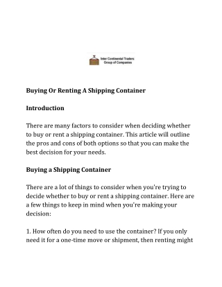 Buying Or Renting A Shipping Container