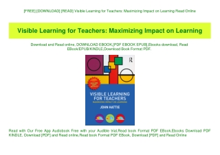 [FREE] [DOWNLOAD] [READ] Visible Learning for Teachers Maximizing Impact on Learning Read Online