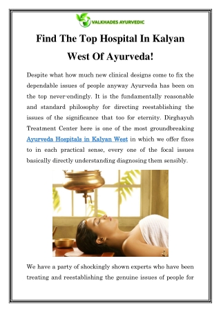 Ayurveda Hospitals in Kalyan West Call- 9870270450