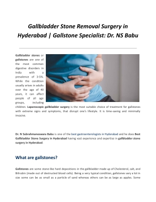 Gallbladder Stone Removal Surgery in Hyderabad | Gallstone Specialist: Dr. NS Ba