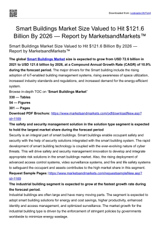 Smart Buildings Market Size Valued to Hit $121.6 Billion By 2026