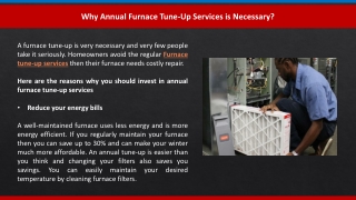 Why Annual Furnace Tune-Up Services is Necessary?