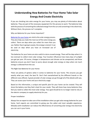 Understanding How Batteries For Your Home Take Solar Energy And Create Electricity