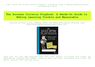 [ PDF ] Ebook The Success Criteria Playbook A Hands-On Guide to Making Learning Visible and Measurable ebook