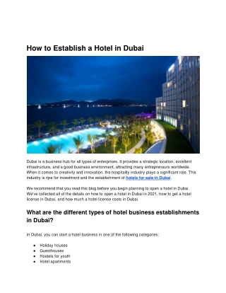 How to establish a Hotel in Dubai