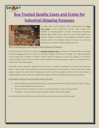 Buy Trusted Quality Cases and Crates for Industrial Shipping Purposes