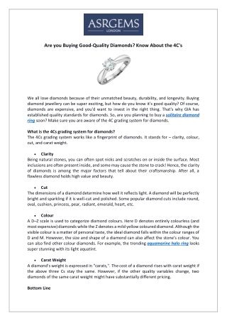 Are you Buying Good-Quality Diamonds? Know About the 4C's