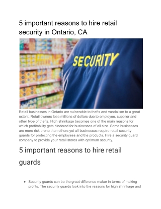 5 important reasons to hire retail security in Ontario, CA