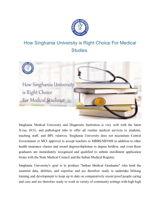 How Singhania University is Right Choice For Medical Studies