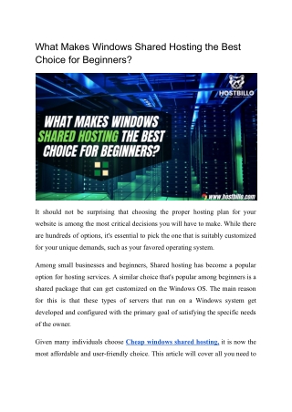 What Makes Windows Shared Hosting the Best Choice for Beginners?