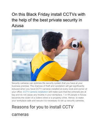 On this Black Friday install CCTVs with the help of the best private security in Azusa