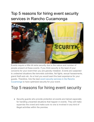 Top 5 reasons for hiring event security services in Rancho Cucamonga