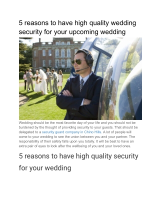 5 reasons to have high quality wedding security for your upcoming wedding