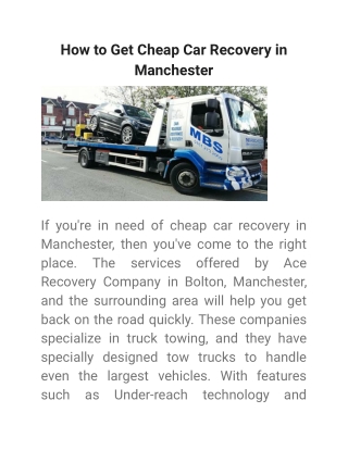 How to Get Cheap Car Recovery in Manchester