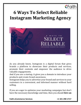 6 Ways To Select Reliable Instagram Marketing Agency