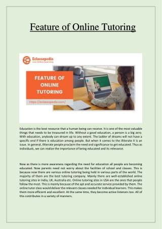 Feature of online tutoring