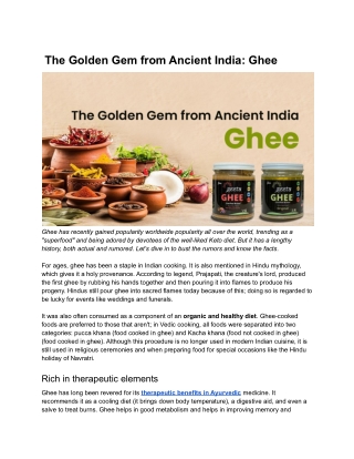 The Golden Gem from Ancient India: Ghee