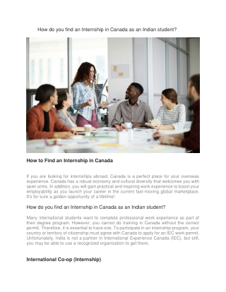 How do you find an Internship in Canada as an Indian student?