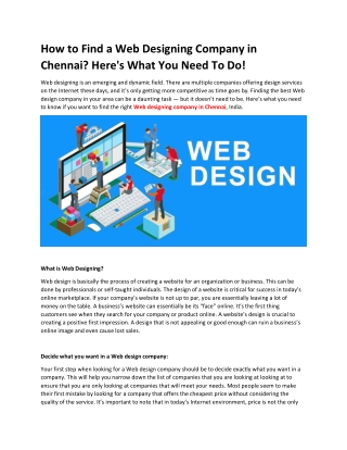 How to Find a Web Designing Company in Chennai Here's What You Need To Do